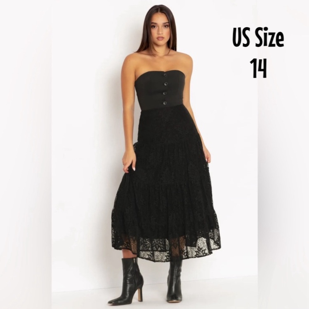 BLACKMILK Immortal Lace Tier MIDAXI SKIRT! US 14 Black Lace Formal Gothic